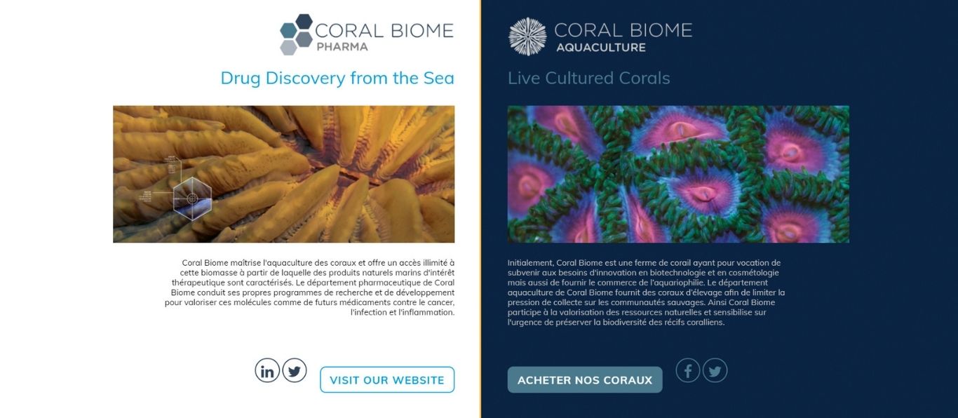 Page d'accueil du site de Coral Biome